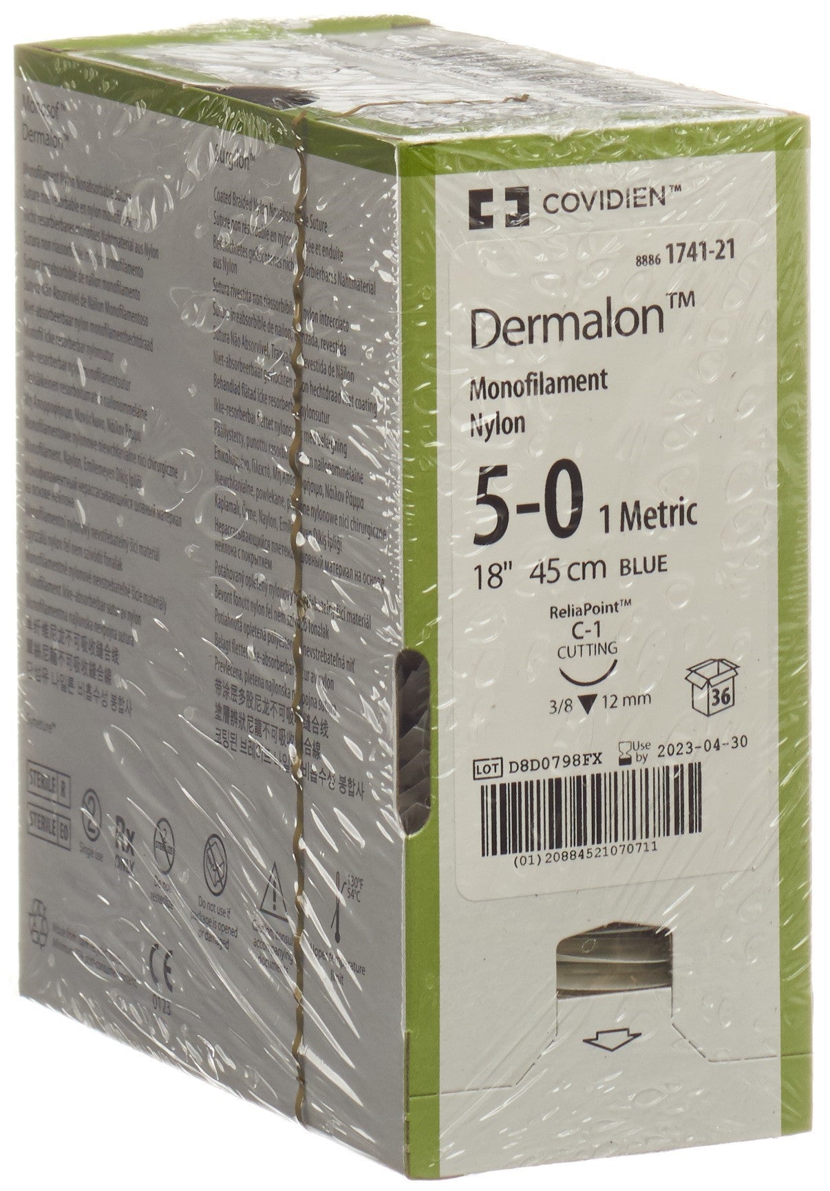 DERMALON 45cm blau 5-0 C-1