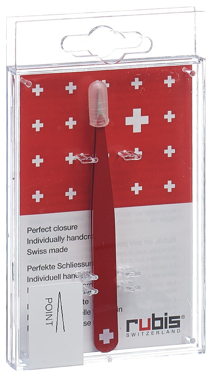 RUBIS Pinzette Schweizerkreuz spitz rot Inox