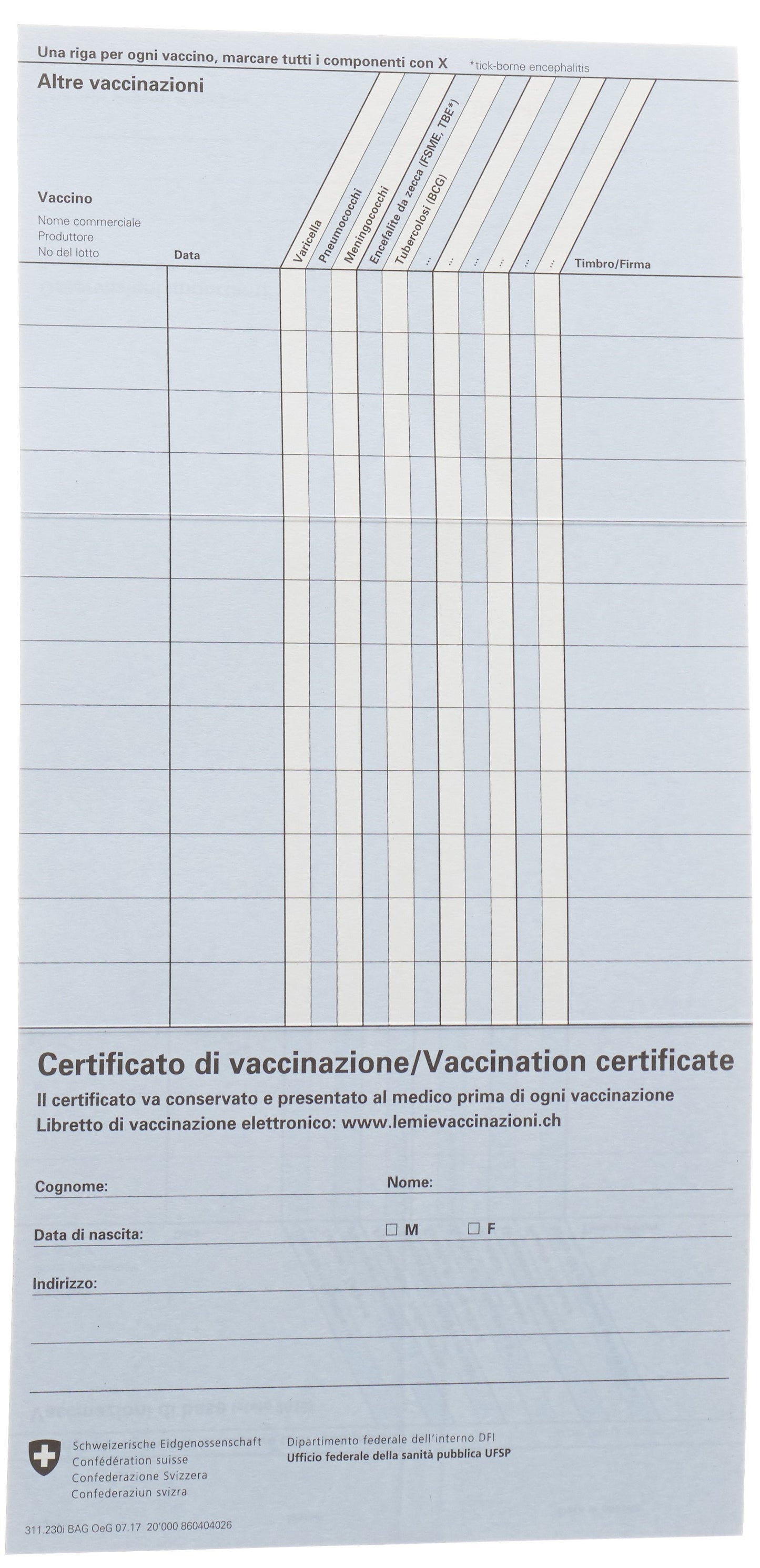 BAG Impfausweis national blau Italienisch