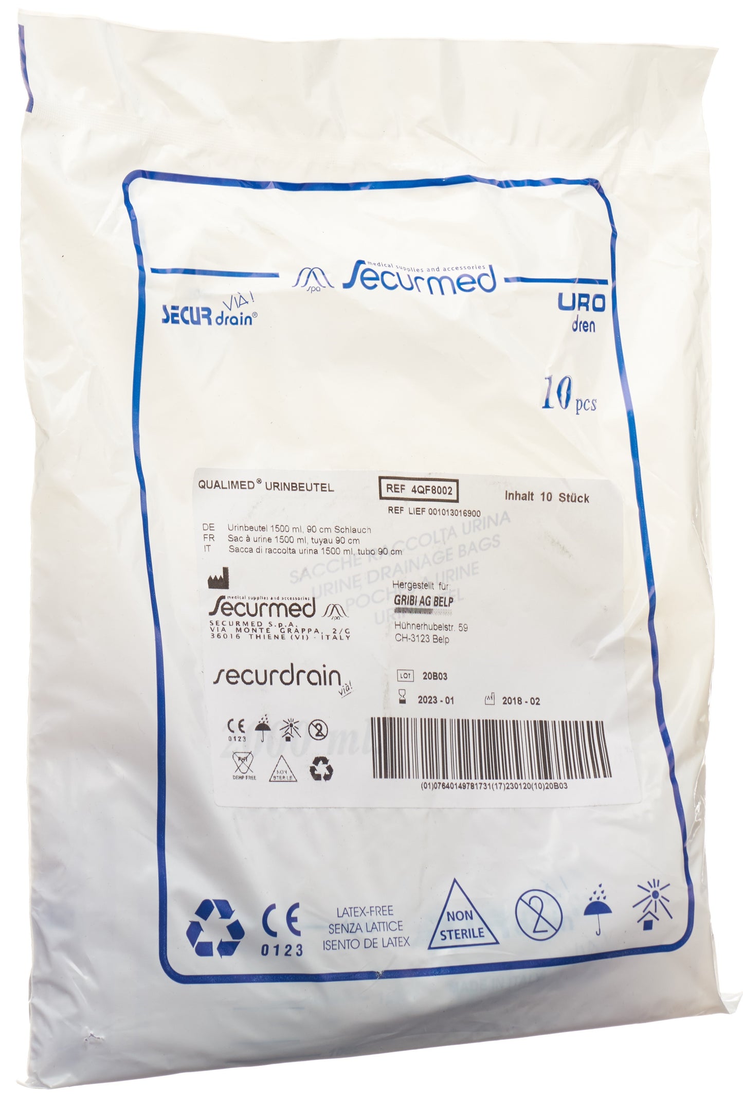 QUALIMED Urinbeutel 1.5l 90cm ohne RV