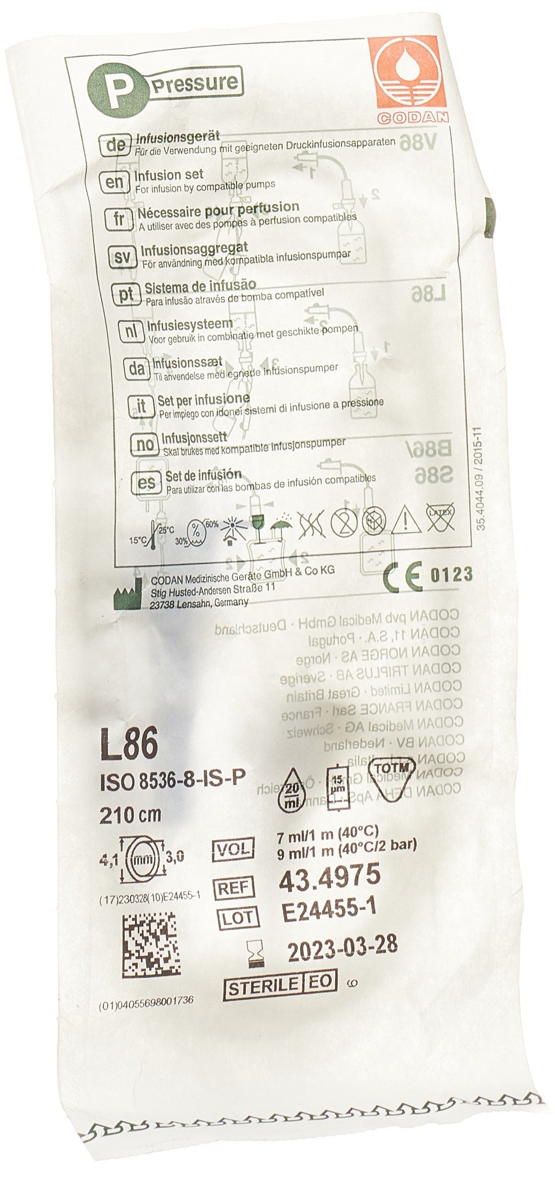 CODAN Infusgerät Luer Lock 210cm L 86-P latexfrei