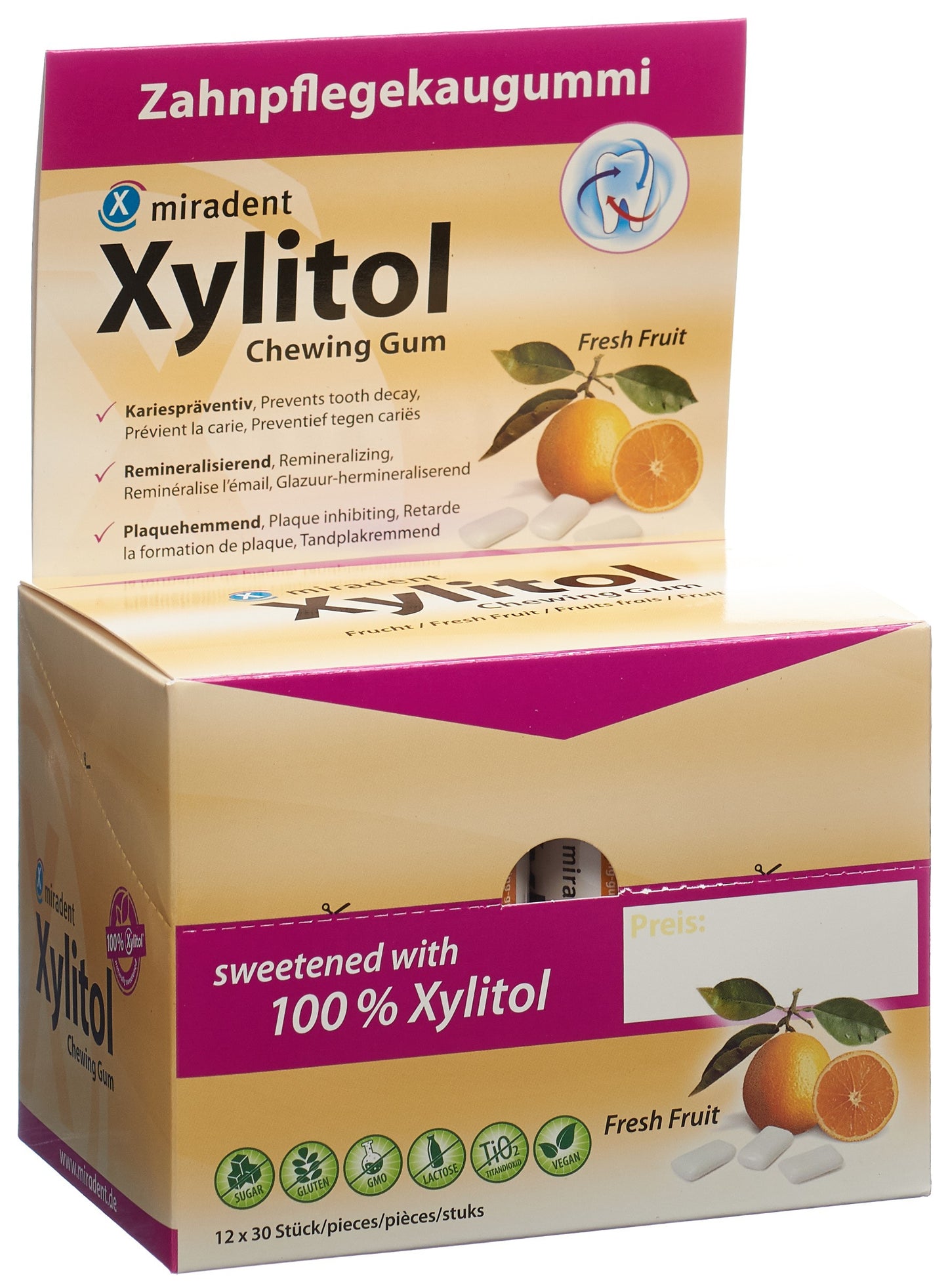 MIRADENT Xylitol Kaugummi Frucht
