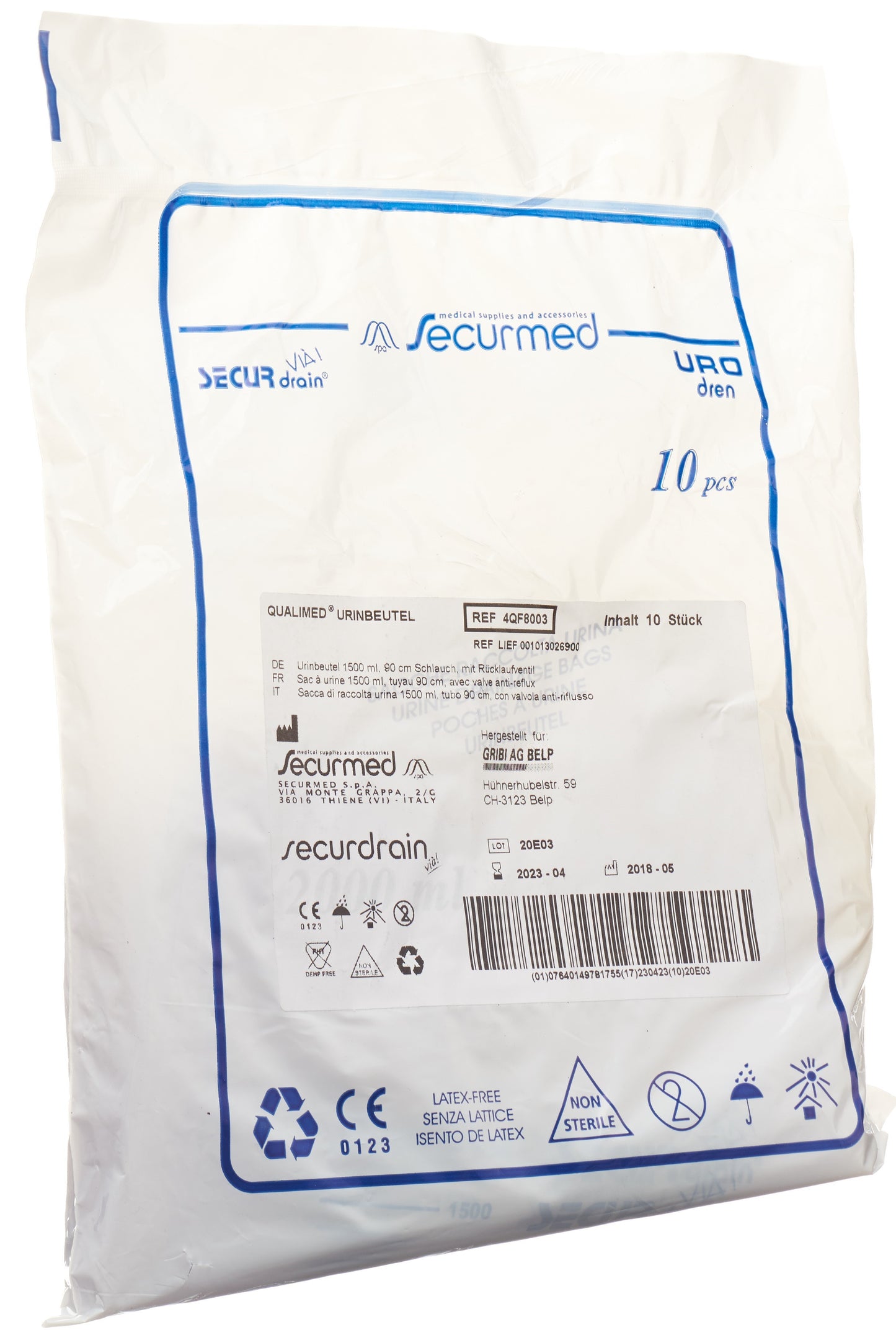 QUALIMED Urinbeutel 1.5l 90cm mit RV