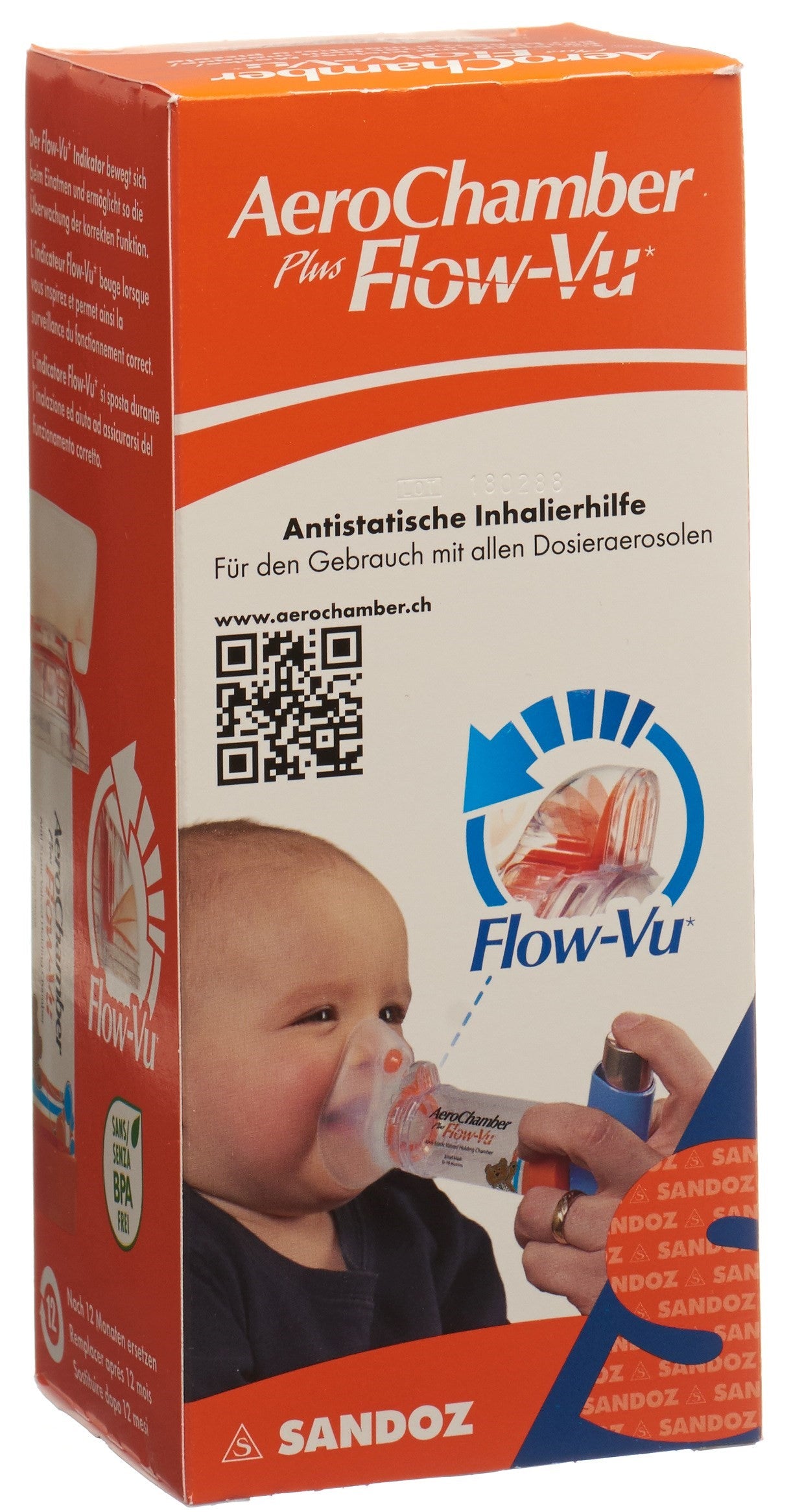 AEROCHAMBER PLUS Flow-Vu mit Maske (0-18 M) orange