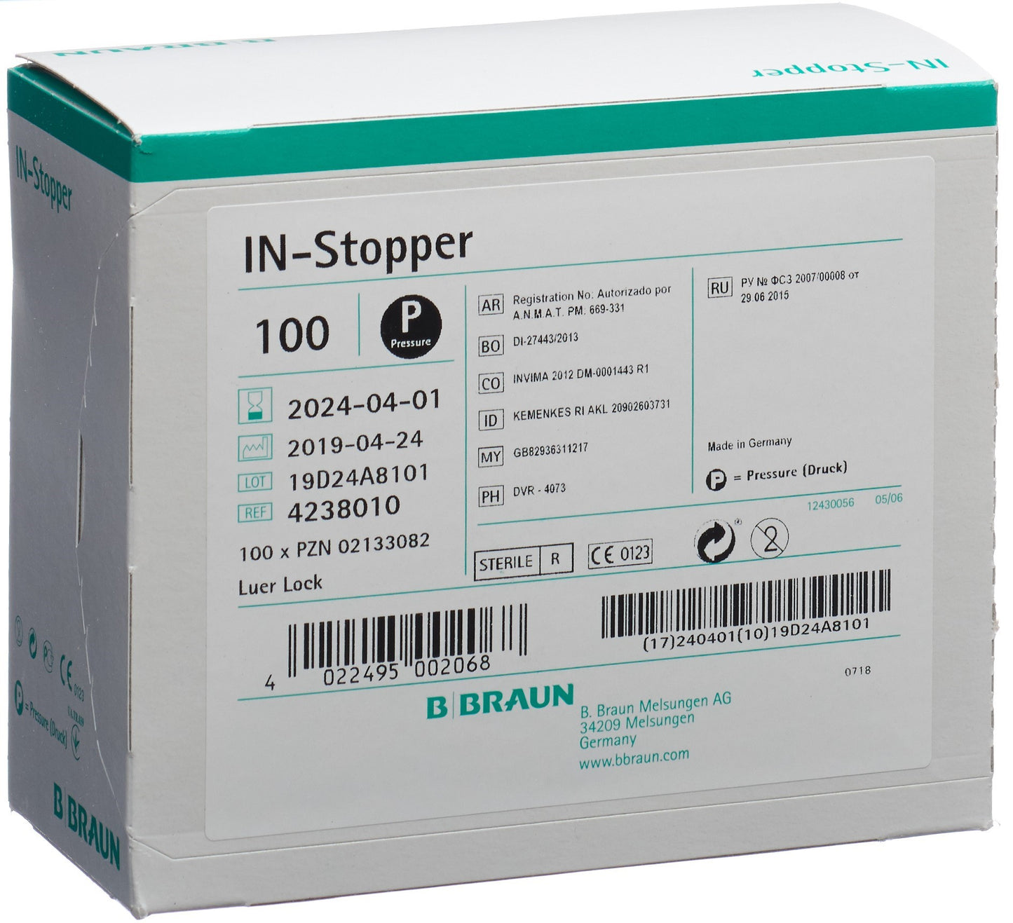 B. BRAUN Instopfen Luer Lock gelb