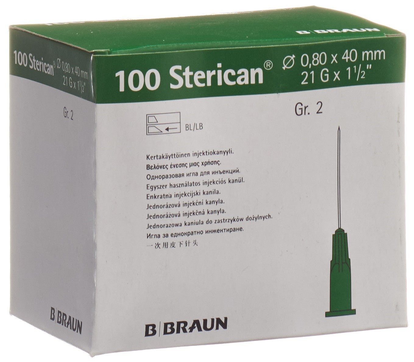 STERICAN Nadel 21G 0.80x40mm grün Luer