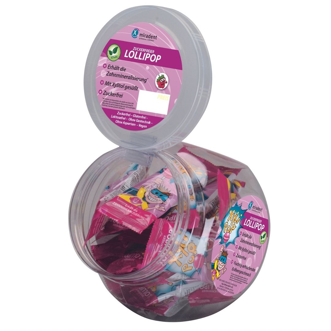 MIRADENT Xylipop Lollipop Erdbeere Bonbonie 25Stk