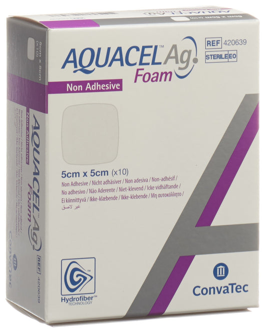 AQUACEL Ag Foam nicht-adhäsiv 5x5cm
