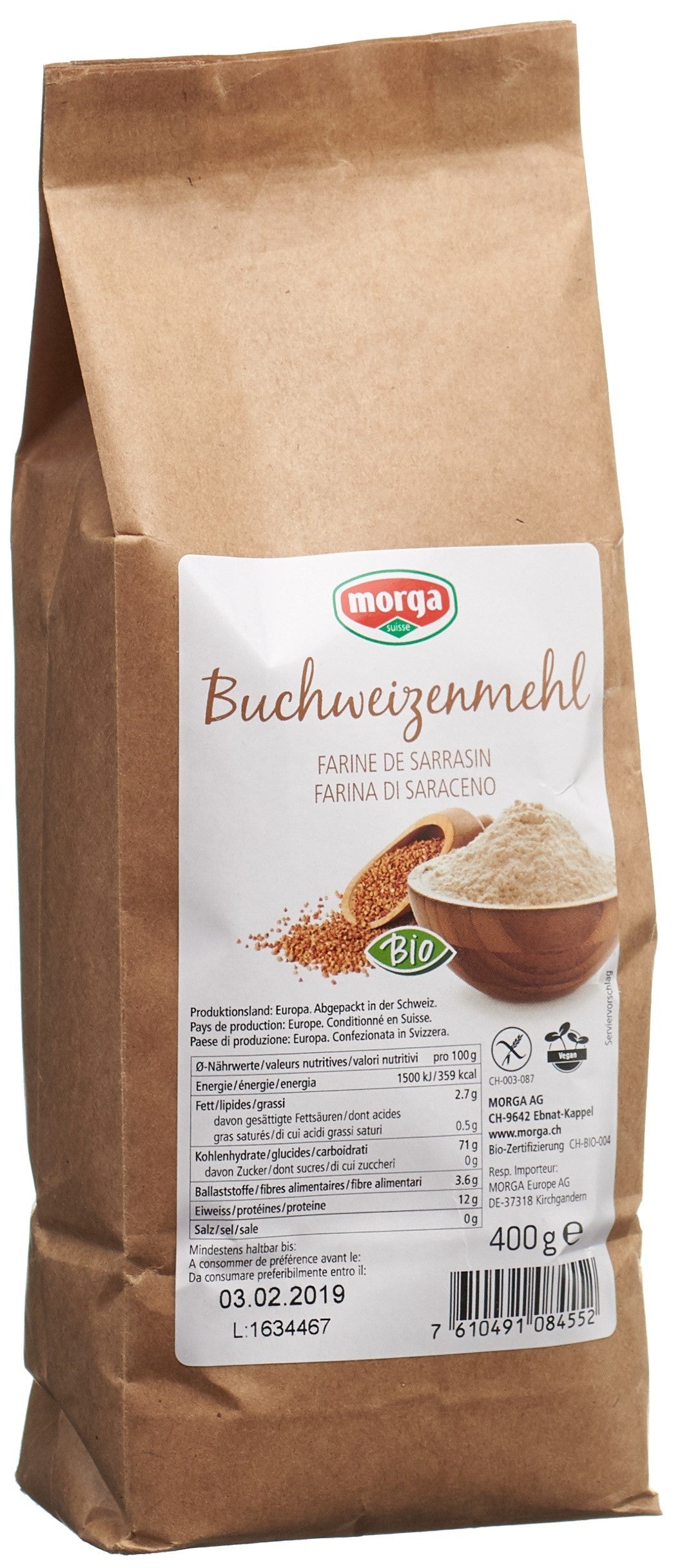 MORGA Buchweizenmehl Bio glutenfrei