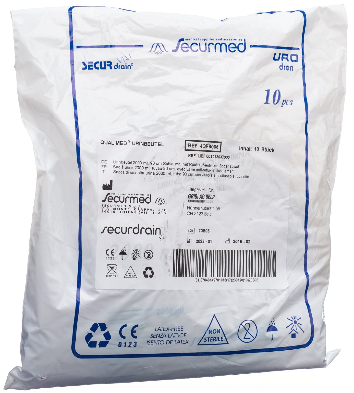 QUALIMED Urinbeutel 2l 90cm mit RV Abl