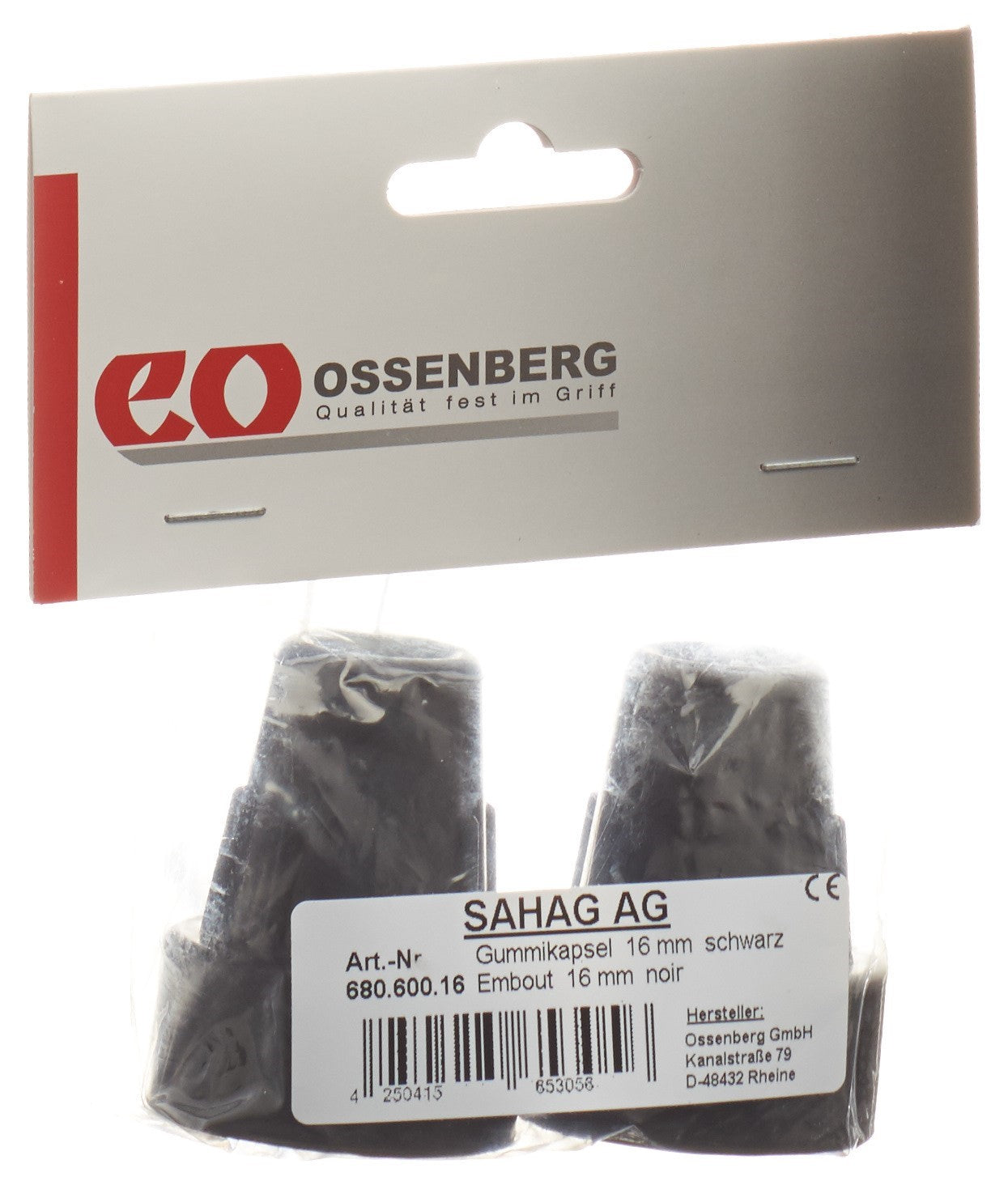 SAHAG Krückenkapseln 16mm schwarz
