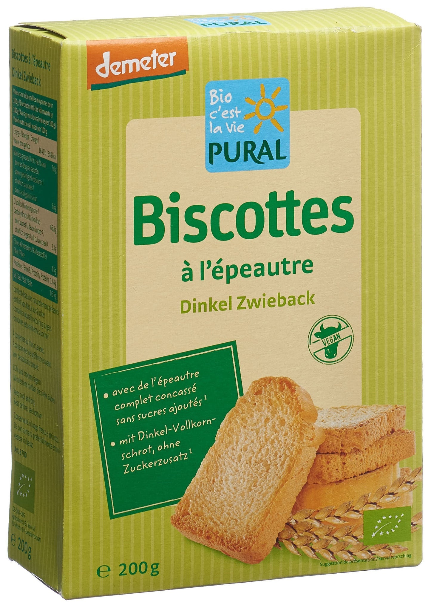 PURAL Dinkelzwieback ohne Zucker Demeter