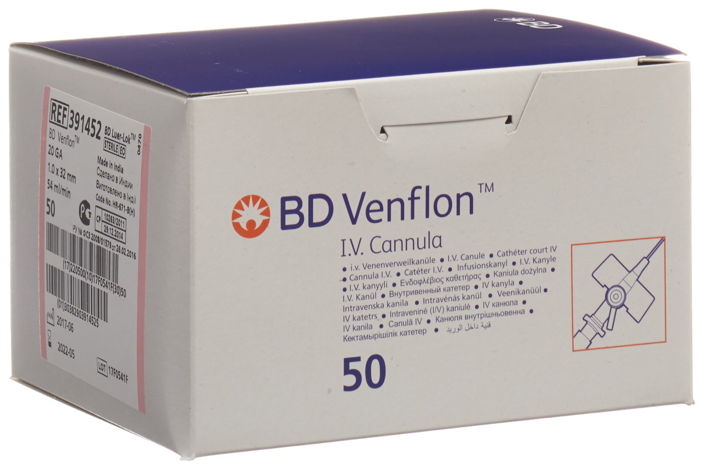 BD VENFLON 20G 1.0x32mm Luer-Lok rosa