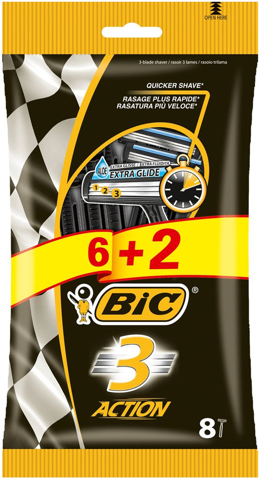 BIC 3 Action 3-Klingenrasierer für Herren 6+2Stk