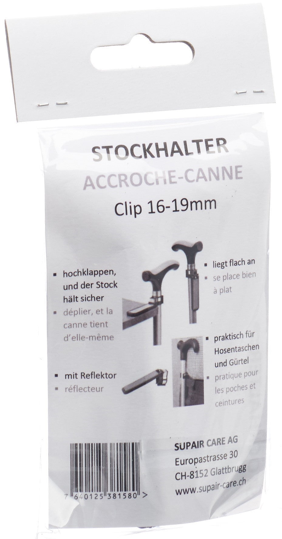 SUPAIR Gehstockhalter mit Reflektor 16-19mm