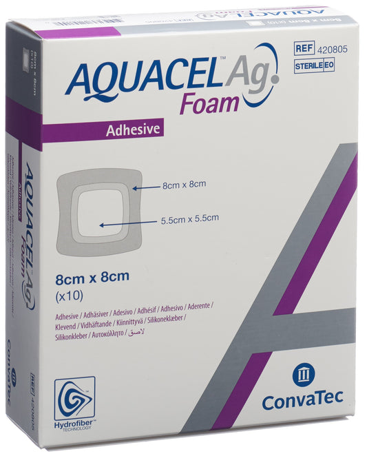 AQUACEL Ag Foam adhäsiv 8x8cm