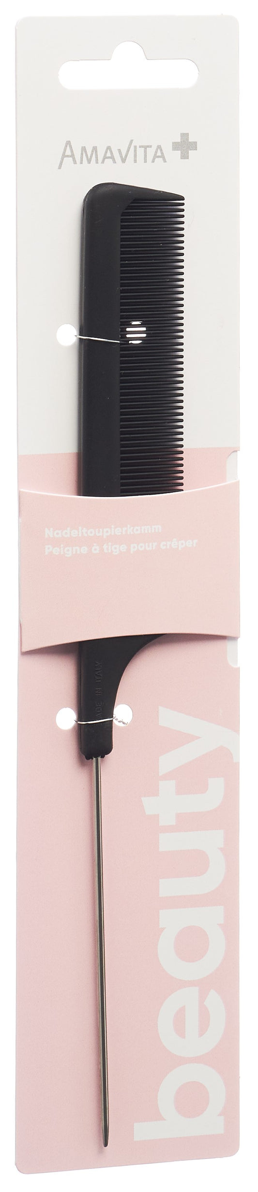 AMAVITA Beauty Nadeltoupierkamm 21cm Carb schw