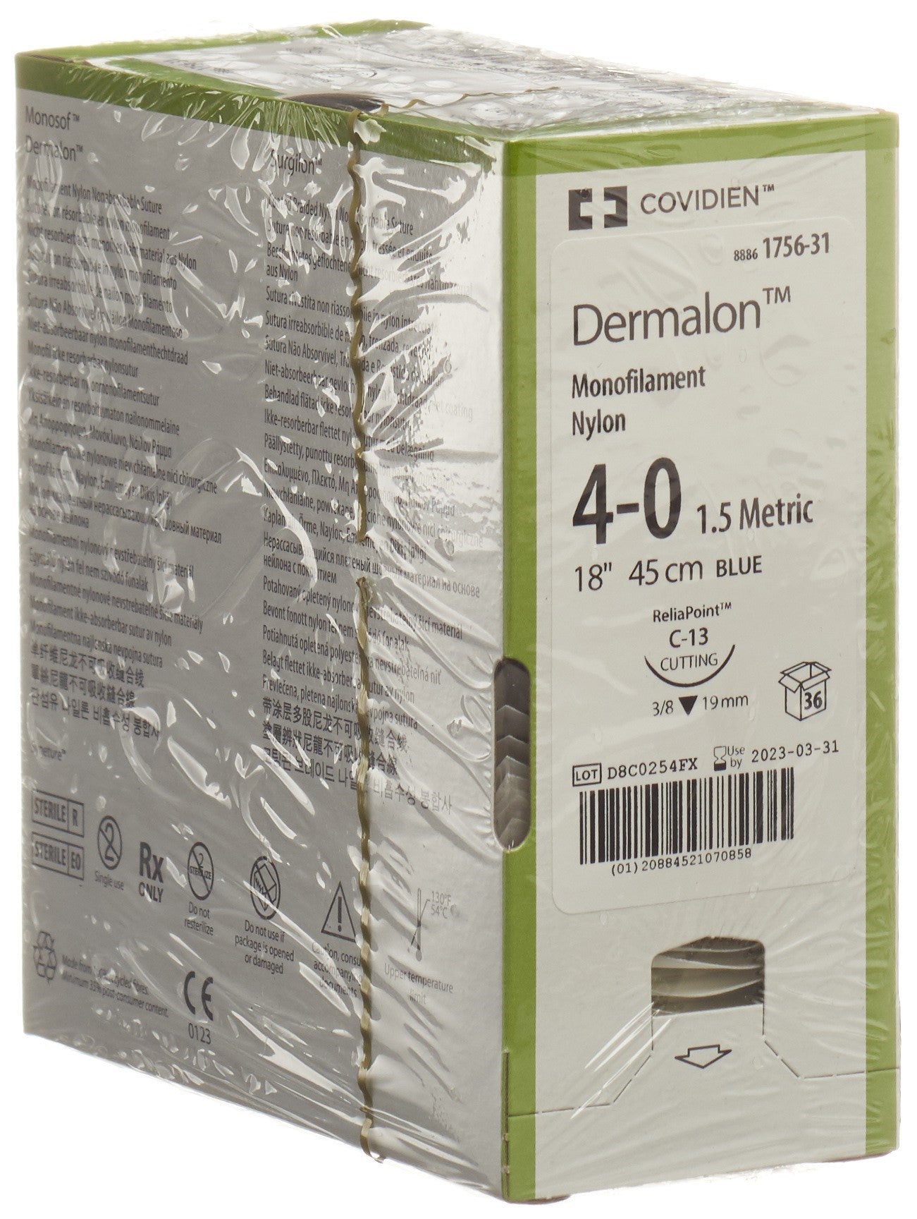 DERMALON 45cm blau 4-0 C-13