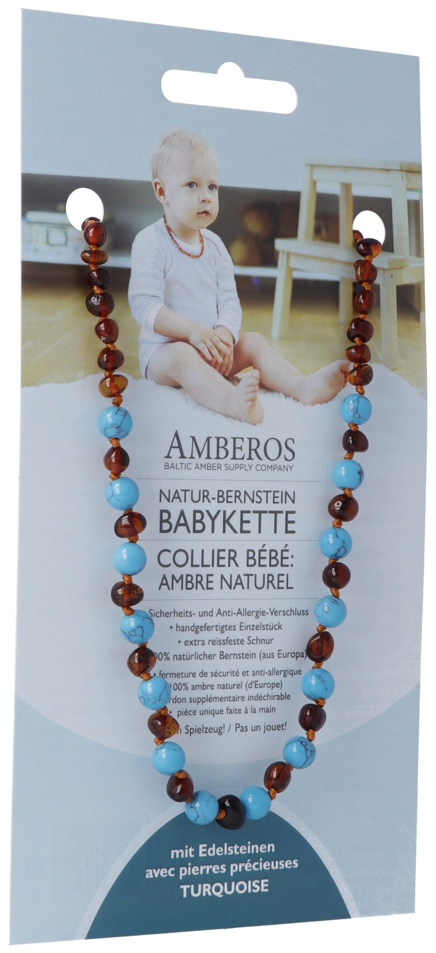 AMBEROS Natur Bernsteinkette Edelst Baro Cog Turqu