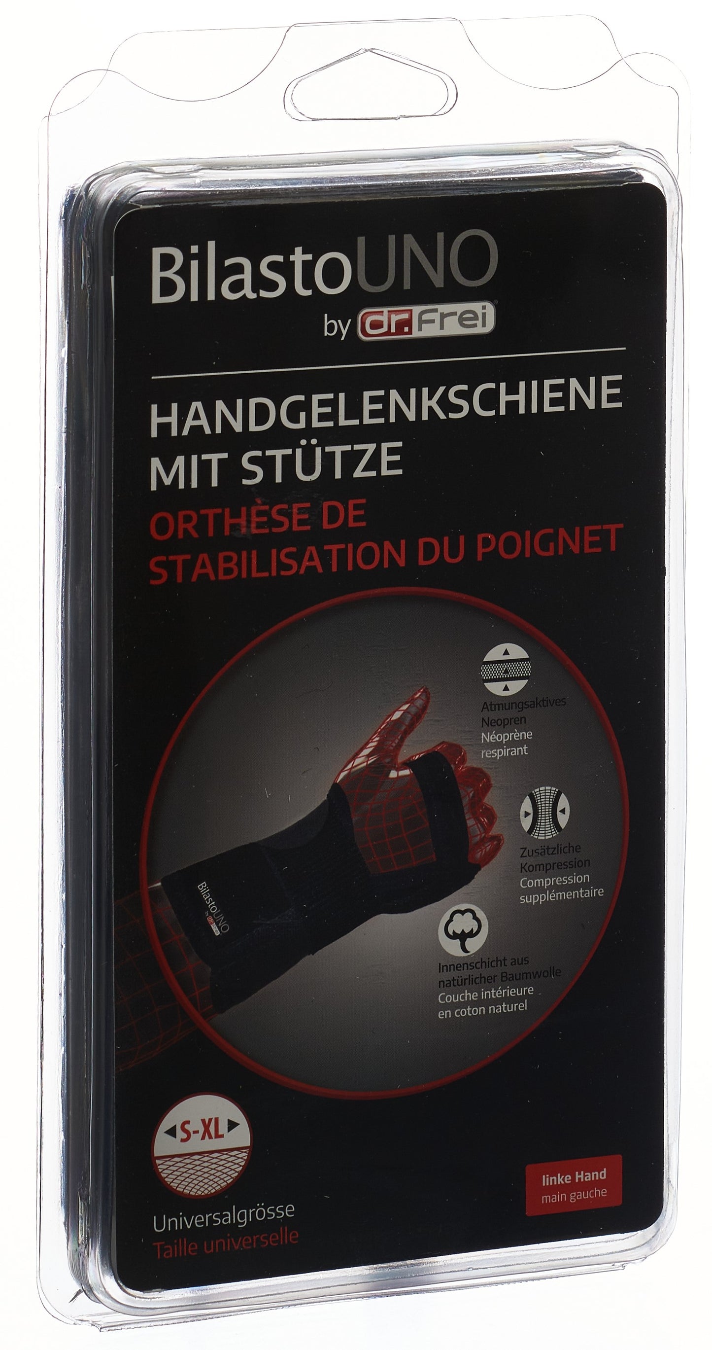 BILASTO Uno Handgelenkschiene S-XL li Stütze Velc