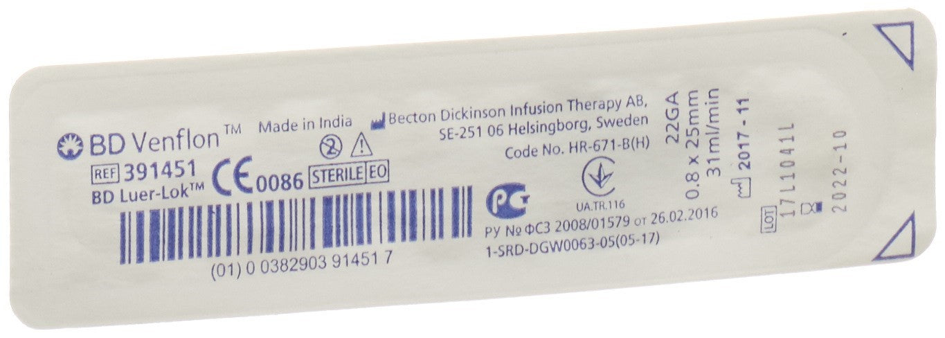 BD VENFLON 22G 0.8x25mm Luer-Lok blau