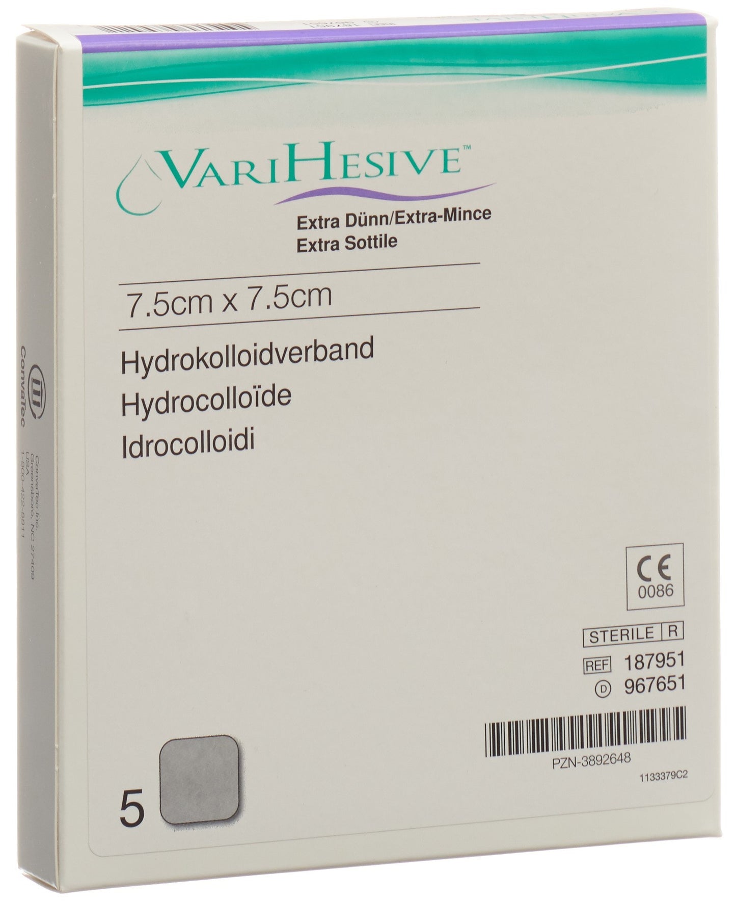 VARIHESIVE Verband 7.5x7.5cm extra dünn