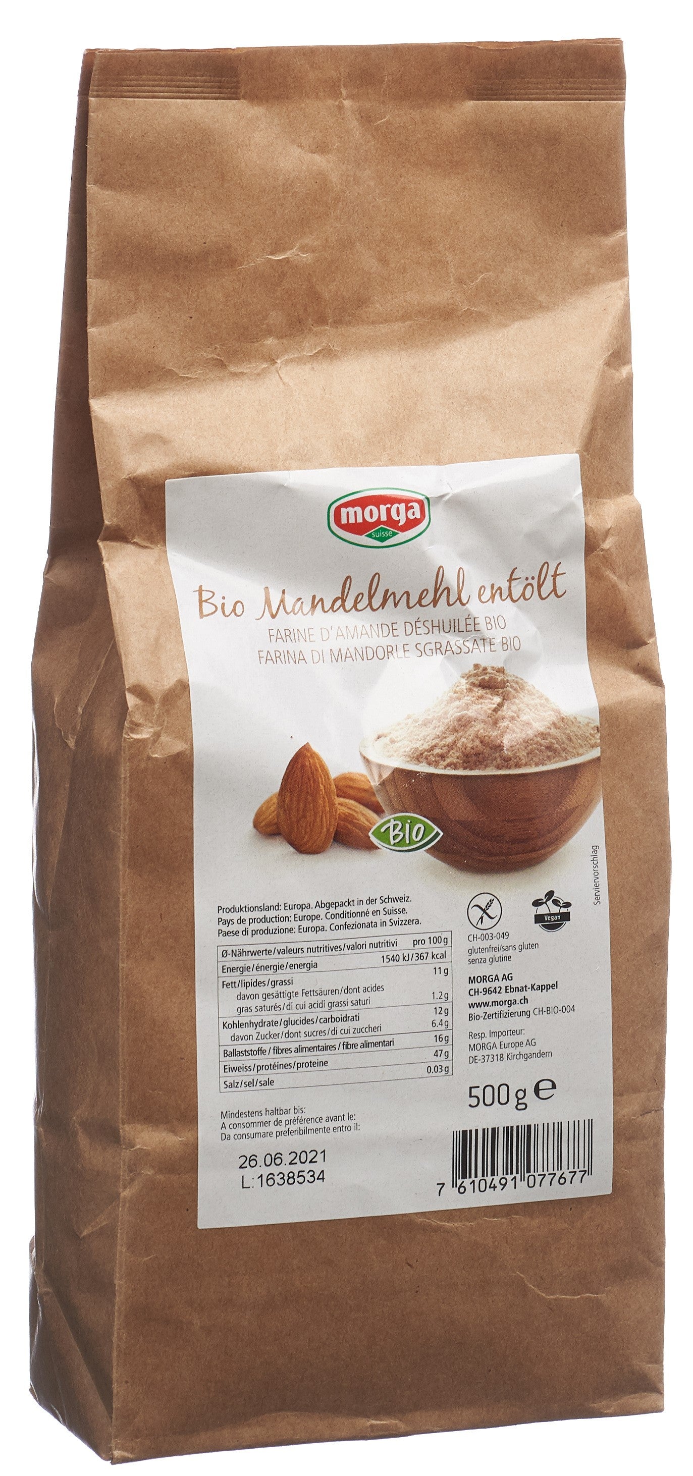 MORGA Mandelmehl entölt glutenfrei Bio