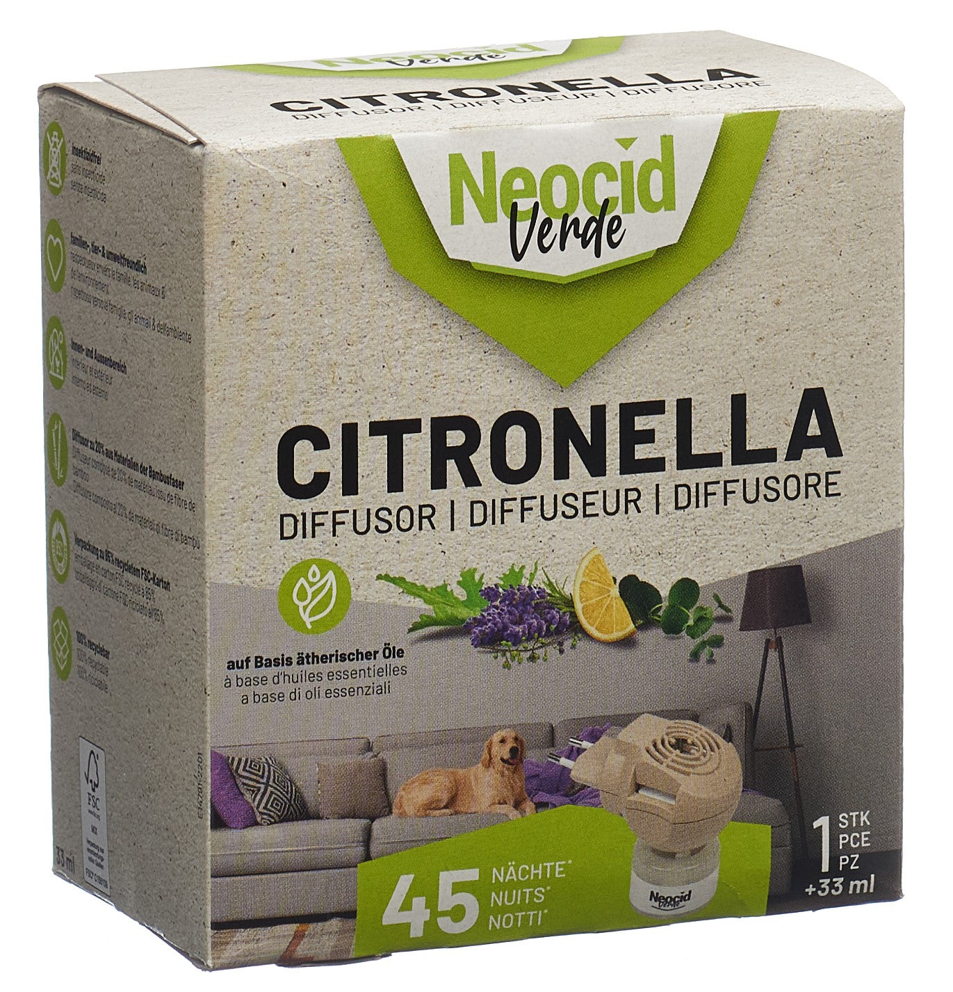 NEOCID VERDE Citronella Diffusor mit Flasche 33ml