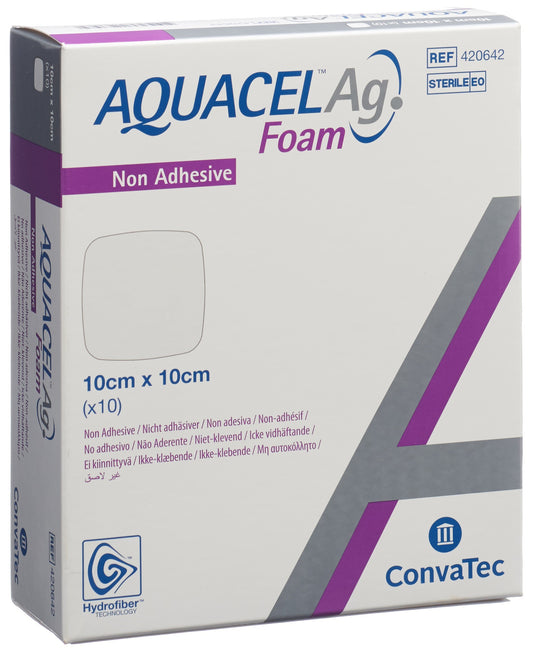 AQUACEL Ag Foam nicht-adhäsiv 10x10cm